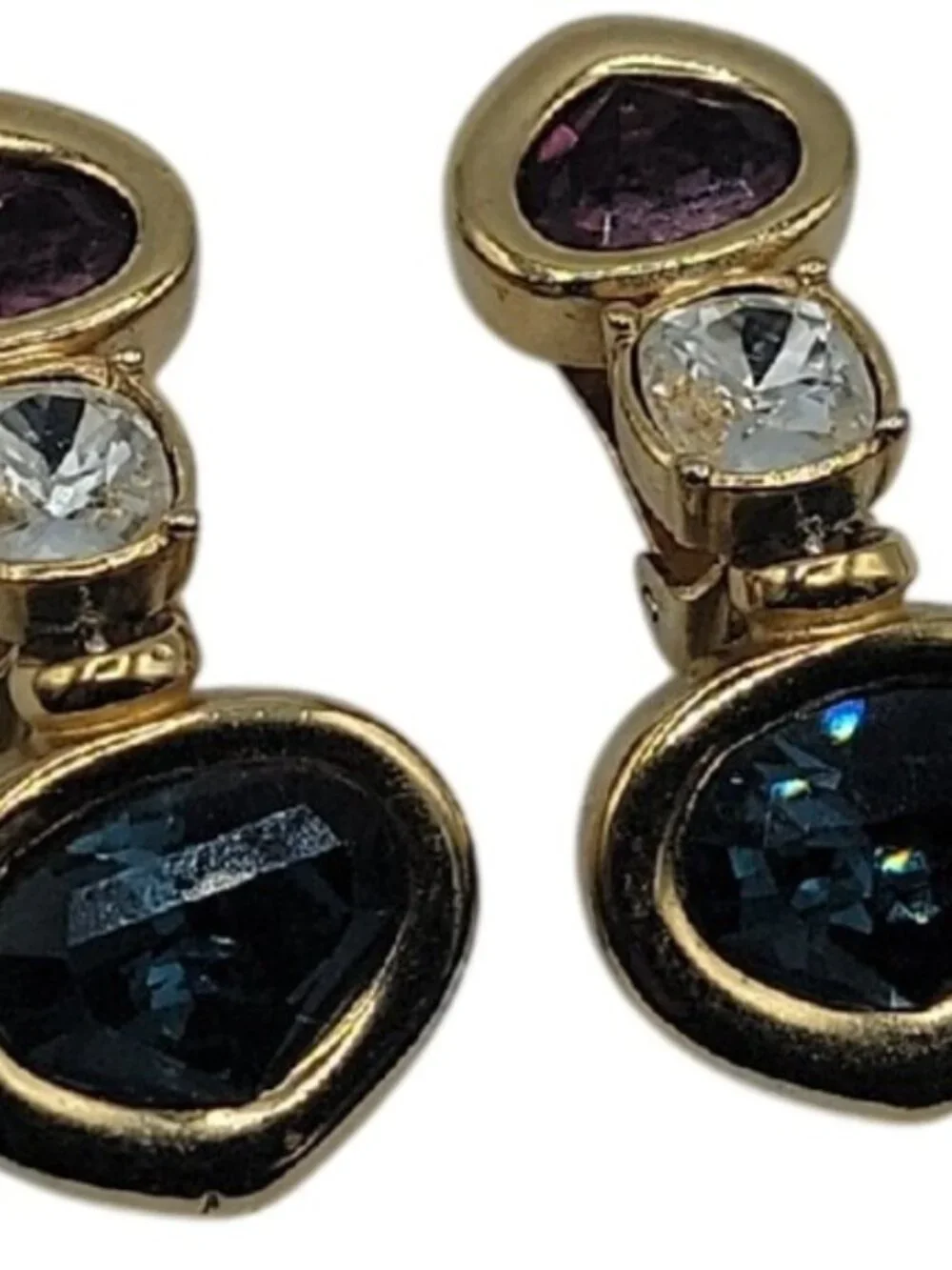 Rare Vintage Christian Dior Gripoix Clip Earrings Multicolor Heart Glass 1980s